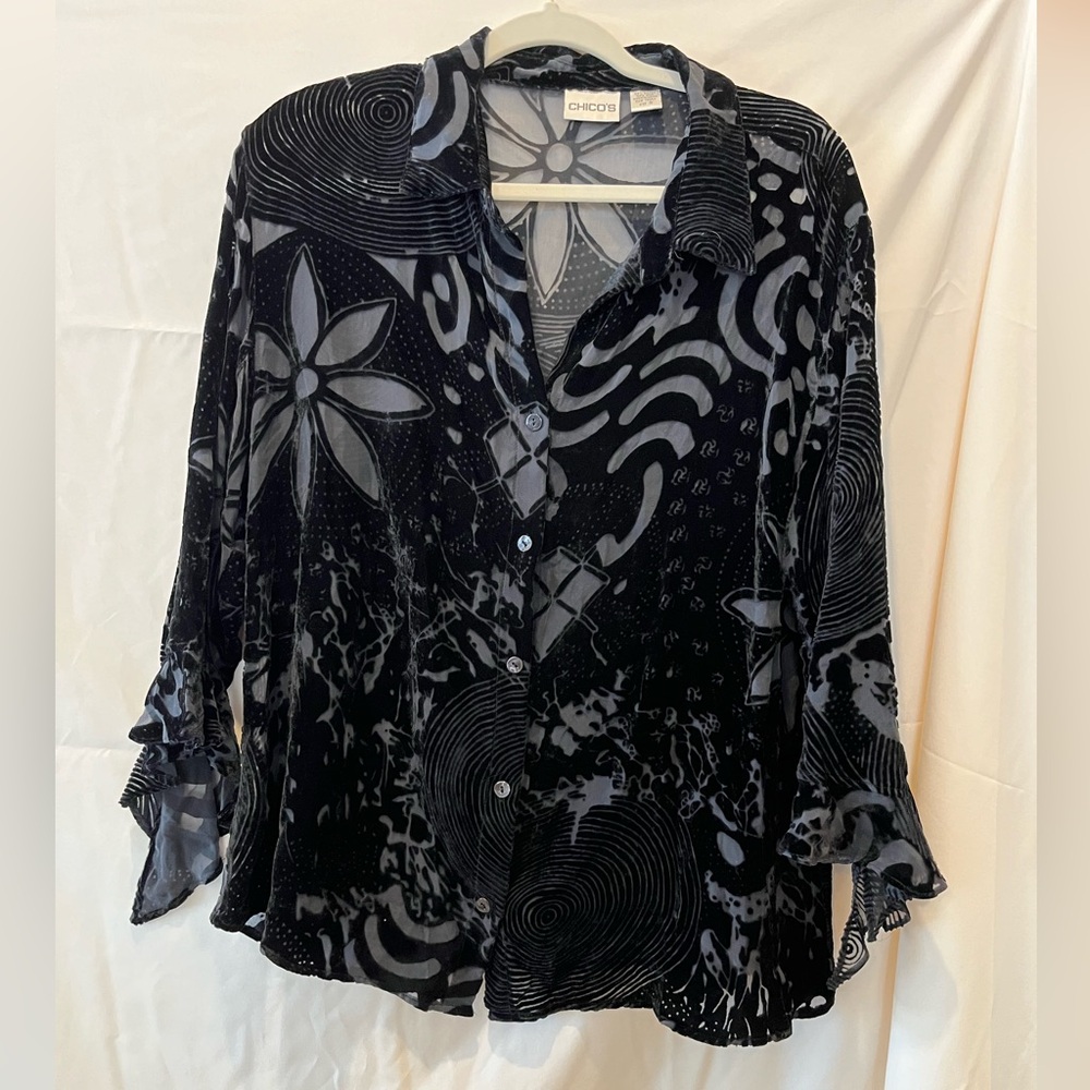 EUC Chic’s black velvet burnout blouse